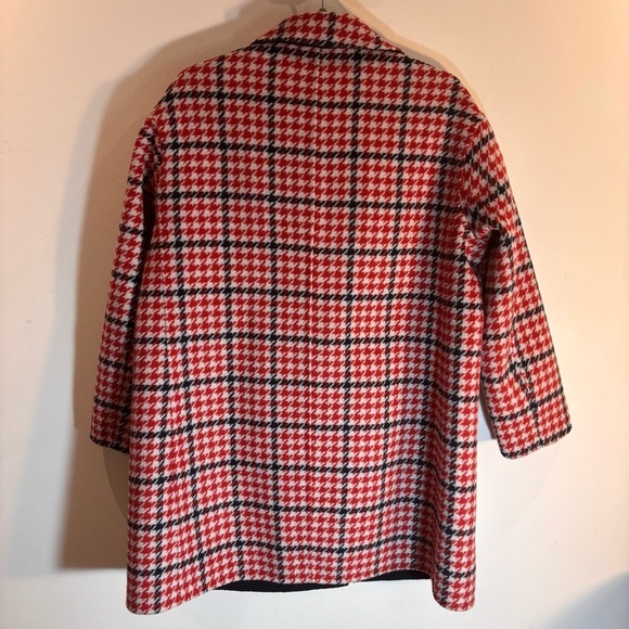 HOUNDSTOOTH SZ L Plaid Coat Double Breasted Wool Cashmere Blend Unlined Pockets - Picture 5 of 9